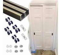 Kit Puerta Corredera Oculta Kit de Guía para Puerta Corredera Doble con 4 Rodillos, Herrajes para Puerta Corredera con Montaje Superior, Juego de Guías para Puertas de Armario(Champagne,190cm(6.2ft))