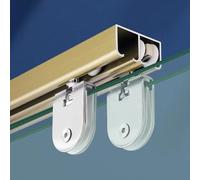 Kit Puerta Corredera Oculta Puerta de Vidrio con Doble Riel, Herrajes Deslizantes de Montaje Superior para Armario, Riel de Aluminio para Puerta Corrediza de Granero(Champagne,31in/80cm)