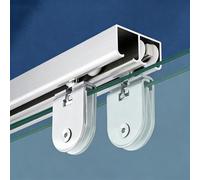 Kit Puerta Corredera Oculta Puerta de Vidrio con Doble Riel, Herrajes Deslizantes de Montaje Superior para Armario, Riel de Aluminio para Puerta Corrediza de Granero(Silver,31in/80cm)