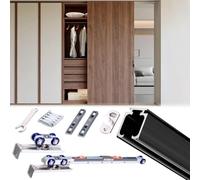 Kit Puerta Corredera Oculta Riel de Puerta Corrediza de Montaje Superior, Herrajes Puertas Corredizas de Bolsillo con Cierre Suave, Kit Riel para Puerta de Armario de 4 Ruedas(Black,360cm/11.8ft)