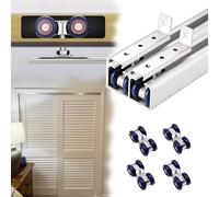 Kit Puerta Corredera Oculta Riel de Puerta de Derivación de Montaje Superior, Herrajes para Puertas Corredizas Dobles de Granero, Kit Puerta Corredera de Gabinete de Bolsillo(Silver,215cm(7.1ft))