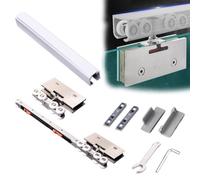 Kit Puerta Corredera Oculta Riel Deslizante de Cierre Suave para Puerta de Ducha de Vidrio, Herrajes Puertas Corredera Empotrada con 8 Rodillos, Kit Puerta Corredera Oculta(Silver,37in/95cm)