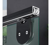 Kit Puerta Corredera Oculta Riel Negro para Puerta Corrediza de Vidrio con Rodillos, Kit de Herrajes para Puertas Corredizas, Riel de Aluminio para Gabinetes y Armarios(Style B,28in/70cm)