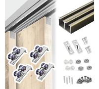 Kit Puerta Corredera Oculta Riel para Puerta Corrediza de Doble Riel con Juegos de Rodillos, Herrajes para Puertas Corredizas, Kit de Riel para Puerta de Gabinete de 2 Puertas(Champagne,67in/170cm)