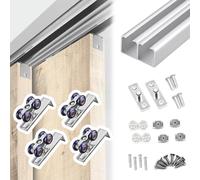 Kit Puerta Corredera Oculta Riel para Puerta Corrediza de Doble Riel con Juegos de Rodillos, Herrajes para Puertas Corredizas, Kit de Riel para Puerta de Gabinete de 2 Puertas(Silver,144in/365cm)