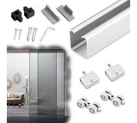 Kit Puerta Corredera Oculta Riel para Puerta Corrediza de Vidrio Interior, Herrajes Puertas Correderas de Ducha con Rodillos, Kit de Guía de Aluminio para Puerta de Armario(Style A,98in/250cm)
