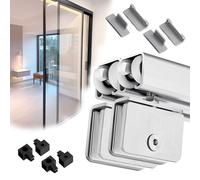 Kit Puerta Corredera Oculta Riel para Puerta Corrediza Doble de Vidrio Sin Marco, Herrajes para Puertas Corredizas con Guía de Piso, Riel para Puerta de Armario Interior(Silver,152in/385cm)