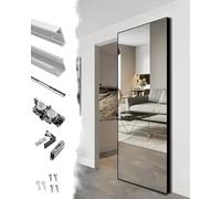 Kit Puerta Corredera Puerta Fantasma de Cristal Espejo sin Riel Inferior con Mecanismo de Cierre Suave, Herrajes Invisibles para Puerta de Establo Corrediza(10.8ft/329cm)