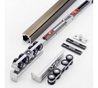 Kit Puerta Corredera Riel de Puerta Corrediza Suave con Topes, Kit de Herrajes para Puertas Corredizas de Granero con Cierre Suave, Riel de Puerta Corrediza para Guardarropas(Champagne,2.5m/8.2ft)