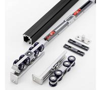 Kit Puerta Corredera Riel de Puerta Corrediza Suave con Topes, Kit de Herrajes para Puertas Corredizas de Granero con Cierre Suave, Riel de Puerta Corrediza para Guardarropas(Black,3.2m/10.5ft)