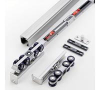 Kit Puerta Corredera Riel de Puerta Corrediza Suave con Topes, Kit de Herrajes para Puertas Corredizas de Granero con Cierre Suave, Riel de Puerta Corrediza para Guardarropas(Silver-white,2.2m/7.2ft)