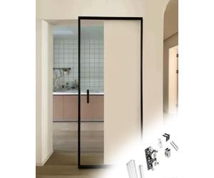 Kit Puerta Corredera Riel para Puerta Flotante, Kit de Riel Corredero Oculto para Modernos Diseños de Separadores de Ambientes, Herrajes Invisibles con Cierre Suave(226cm/7.4ft)