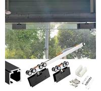 Kit Puerta Corredera Riel para Puertas Corredizas de Vidrio Sin Marco, Riel para Puerta Corrediza Tipo Granero con Cierre Suave, Abrazadera de Derivación para Puerta de Vidrio(Black,56in/142cm)