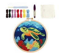 Kit Punch Needle - Kit bordado para principiantes, diseño de tortuga | Agujas de costura Cöuture con tambor de tela guía | Ocio creativo Decoración Regalo Eńfants