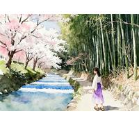 Kit Punto de Cruz con Hilos y Tela Chica junto al Agua Kit Bordado Principiantes Completo, 11CT Cross Stitch Embroidery, para DIY Decoracion Hogar 40x50cm
