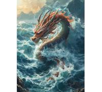 Kit Punto De Cruz Con Hilos Y Tela Impresa, Dragón En El Mar Cuadros Cross Stitch Embroidery Bordar Punto De Cruz Kit Bordado Completo Esquemas Para Principiantes Patrones Contado