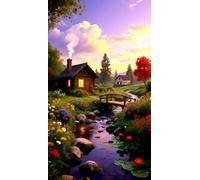 Kit Punto De Cruz Con Hilos Y Tela Kit Inicio Bordado 11CT CabañA Junto Al Arroyo Del Bosque E Punto De Cruz Principiantes Adultos 40×50Cm