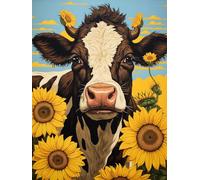 Kit Punto de Cruz Niños Principiantes, Vacas en el pasto, C., Set Kits Bordado Punto de Cruz Kit Completo Hilo y Tela Impreso Contado Patrones a Mano Hacer faciles 11CT