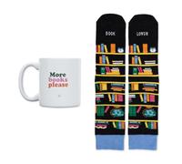 Kit Regalo Book Lover - Taza + Calcetines con diseño de Libros - Talla 36-41 - Pack para Amantes de la Lectura