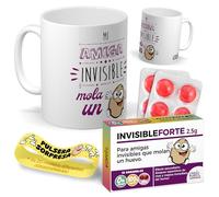 Kit regalo divertido Amiga Invisible| Taza Mi amiga invisible mola un huevo + Caramelos divertidos + Pulsera sorpresa | Regalo original, gracioso y único para amigas invisibles