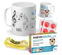 Kit regalo personalizado para aficionados a la música | Taza La música me mola un huevo + Caramelos divertidos + Pulsera sorpresa | Regalo divertido y original para cumpleaños, navidad…