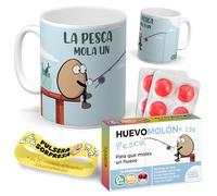 Kit regalo personalizado para aficionados a la pesca | Taza La pesca mola un huevo + Caramelos divertidos + Pulsera sorpresa | Regalo deporte, divertido y original para cumpleaños, navidad…