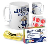 Kit regalo personalizado para aficionados del Alavés | Taza Ser del Alavés mola un huevo + Caramelos divertidos + Pulsera sorpresa | Regalo futbol, divertido y original para cumpleaños, navidad.