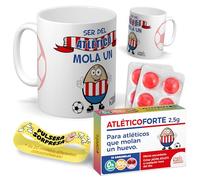 Kit regalo personalizado para aficionados del Atletico | Taza Ser del Atletico mola un huevo + Caramelos divertidos + Pulsera sorpresa | Regalo futbol, divertido y original para cumpleaños, navidad.