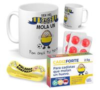 Kit regalo personalizado para aficionados del Cádiz | Taza personalizada Ser del Cádiz mola un huevo + Caramelos divertidos + Pulsera sorpresa | Regalo para Gaditanos, fútbol, Navidad.