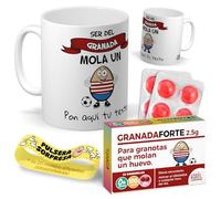 Kit regalo personalizado para aficionados del Granada | Taza personalizada Ser del Granada mola un huevo + Caramelos divertidos + Pulsera sorpresa | Regalo para Nazaríes, fútbol, Navidad