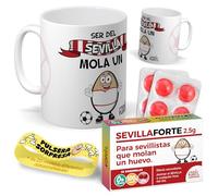 Kit regalo personalizado para aficionados del Sevilla | Taza Ser del Sevilla mola un huevo + Caramelos divertidos + Pulsera sorpresa | Regalo futbol, divertido y original para cumpleaños, navidad.