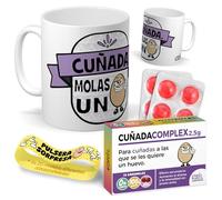 Kit regalo personalizado para cuñadas | Taza Cuñada molas un huevo + Caramelos divertidos + Pulsera sorpresa | Regalo divertido, original y único para cumpleaños, santos, navidad…