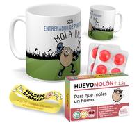 Kit regalo personalizado para entrenadores | Taza Ser entrenador de porteros mola un huevo + Caramelos divertidos + Pulsera sorpresa | Regalo divertido, original y único para cumpleaños, navidad…