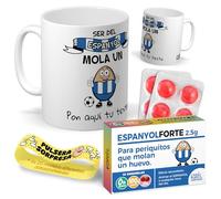 Kit regalo personalizado para fanáticos del Espanyol | Taza personalizada Ser del Espanyol mola un huevo + Caramelos divertidos + Pulsera sorpresa | Regalo para Pericos
