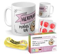 Kit regalo personalizado para hermanas | Taza Hermana molas un huevo + Caramelos divertidos + Pulsera sorpresa | Regalo divertido, original y único para cumpleaños, santos, navidad…