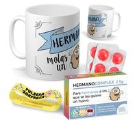 Kit regalo personalizado para hermanos | Taza Hermano molas un huevo + Caramelos divertidos + Pulsera sorpresa | Regalo divertido, original y único para cumpleaños, santos, navidad…