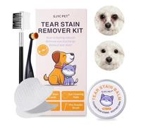 Kit removedor de manchas de lágrimas para perros y gatos - Incluye bálsamo para manchas de lágrimas, peine, cepillo para polvo y 20 almohadillas de algodón - Limpia suavemente, reduce el