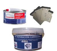 KIT REPARACION CARROCERIA (MASILLA PARA CARROCERÍA 2 KG + JUEGO ESPATULA CARROCERO INOXIDABLE + CUBO PLASTICO 2,5 LITROS) MAC+INOX