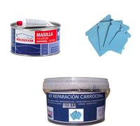 KIT REPARACION CARROCERIA (MASILLA PARA CARROCERÍA 2 KG + JUEGO ESPATULA CARROCERO PLASTICO + CUBO PLASTICO 2,5 LITROS) MAC+PLAST