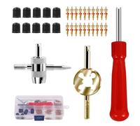 Kit Reparación Válvulas 33 Piezas para herramienta Kit Reparación | 33 piezas totales, 20 núcleos cobre, 10 tapones goma, 3 herramientas extracción, plástica incluida