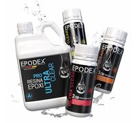 Kit Resina Epoxi EPODEX - Serie PRO - Para vertidos hasta 2cm, 5cm o 10cm - Transparente cristalina o coloreada - Recubrimientos, arte, manualidades, joyería, lámparas, mesas río y más