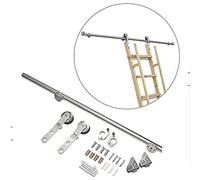 Kit Riel Escalera Biblioteca Corrediza Negra - Kit Herrajes Estantería Ruedas Acero Inoxidable, Riel Escalera Móvil Estantería Tubo Redondo, Ruedas Piso + Riel Extensión(200cm(6.6 ft) track kit)
