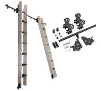 Kit Riel Escalera Biblioteca Deslizante Negro - Herrajes Retráctile, Riel Escalera Móvil Estantería Tubo Redondo, Ruedas Piso + Riel Extensión, Diseño Elegante Duradero(700cm(23 ft) track kit)