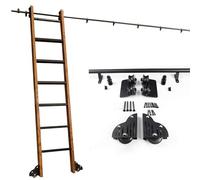 Kit riel para escalera deslizante biblioteca negra (sin escalera) - Estilo granero, acero al carbono resistente, riel móvil completo para biblioteca, loft, garaje, oficina(400cm Kit de pista)