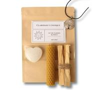 Kit Rituales Vela de Miel Artesanal Hecha en España con Palo Santo y Piedras Naturales Energéticas - Vela Ritual Protección, Suerte, Amor Propio y Enfoque (Ritual claridad y enfoque)