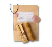 Kit Rituales Vela de Miel Artesanal Hecha en España con Palo Santo y Piedras Naturales Energéticas - Vela Ritual Protección, Suerte, Amor Propio y Enfoque (Ritual Amor Propio)