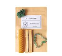 Kit Rituales Vela de Miel Artesanal Hecha en España con Palo Santo y Piedras Naturales Energéticas - Vela Ritual Protección, Suerte, Amor Propio y Enfoque (Ritual Buena Suerte)
