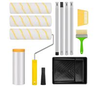 Kit Rodillo Pintura Pared, Rodillo con Accesorios, 3 Piezas Paint Roller 22 cm, Mango Alargado Reforzado 152 cm, Brocha para Paredes, Techo, Brocha Pintor, Cubeta Pintura