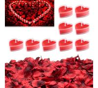 Kit Romántico de Velas y Pétalos - 9 Velas de Corazón para Bodas, Aniversarios y Cumpleaños