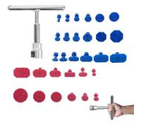 Kit sacabollos coche carrocería con 30 almohadillas rojas y azules, tirador tipo T acero resistente, extractor de abolladuras para carrocería vehículos y electrodomésticos